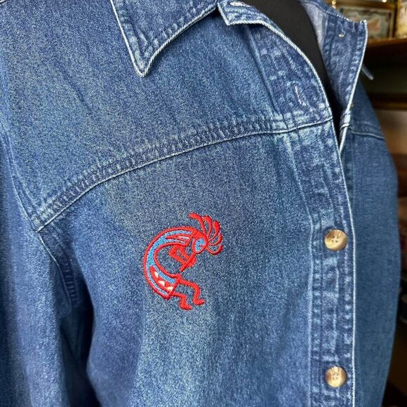 Vintage Classic Elements Denim Shirt - Size L - Aztec Embroidered 100% Cotton - Picture 4 of 8